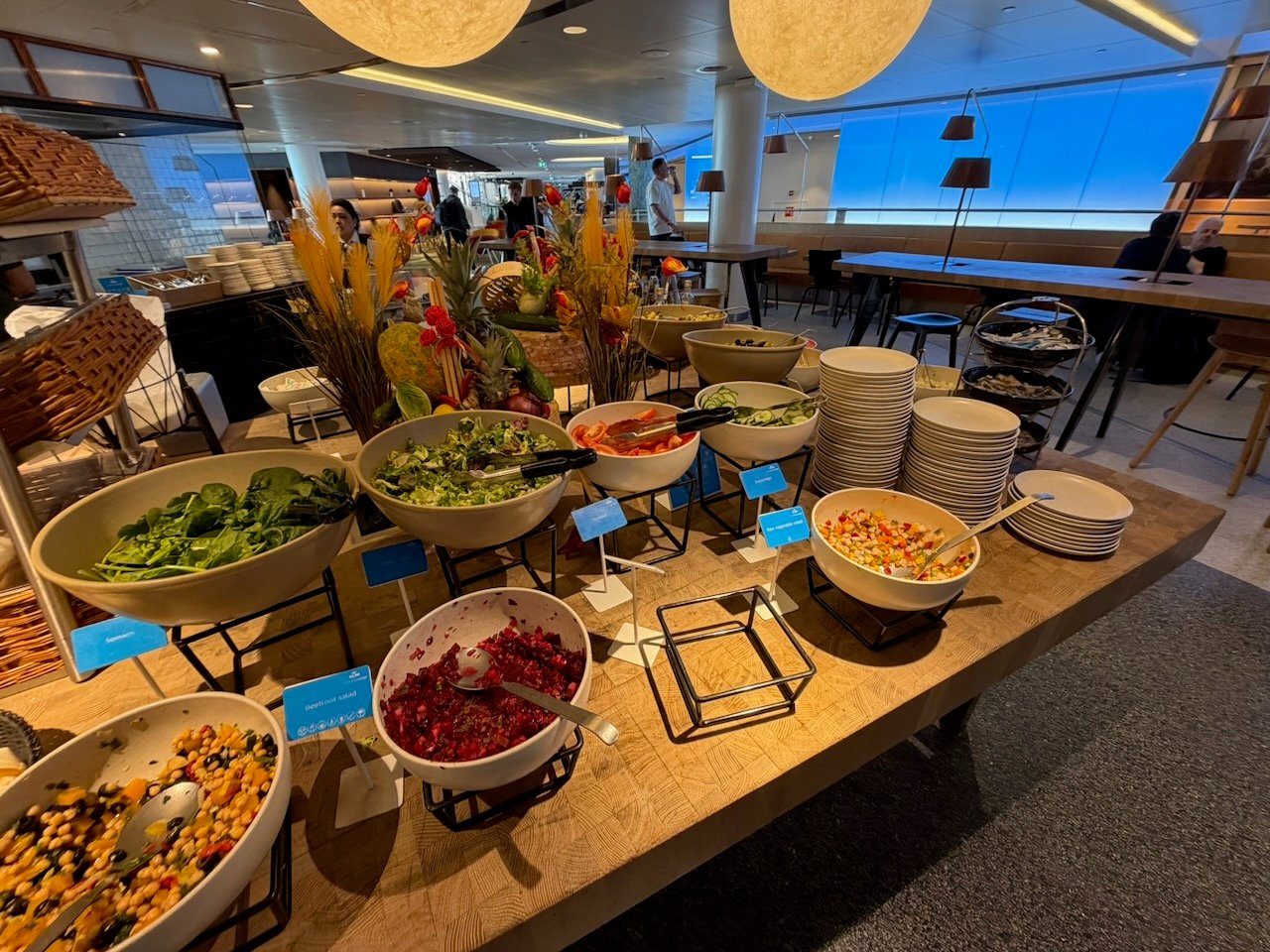 Amsterdam KLM crown lounge salad buffet on the KLM Amsterdam to Buenos Aires review.