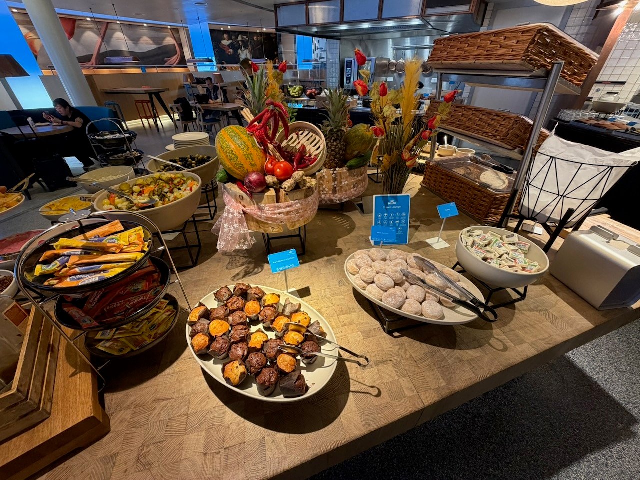 Amsterdam KLM crown lounge dessert buffet on the KLM Amsterdam to Buenos Aires review.