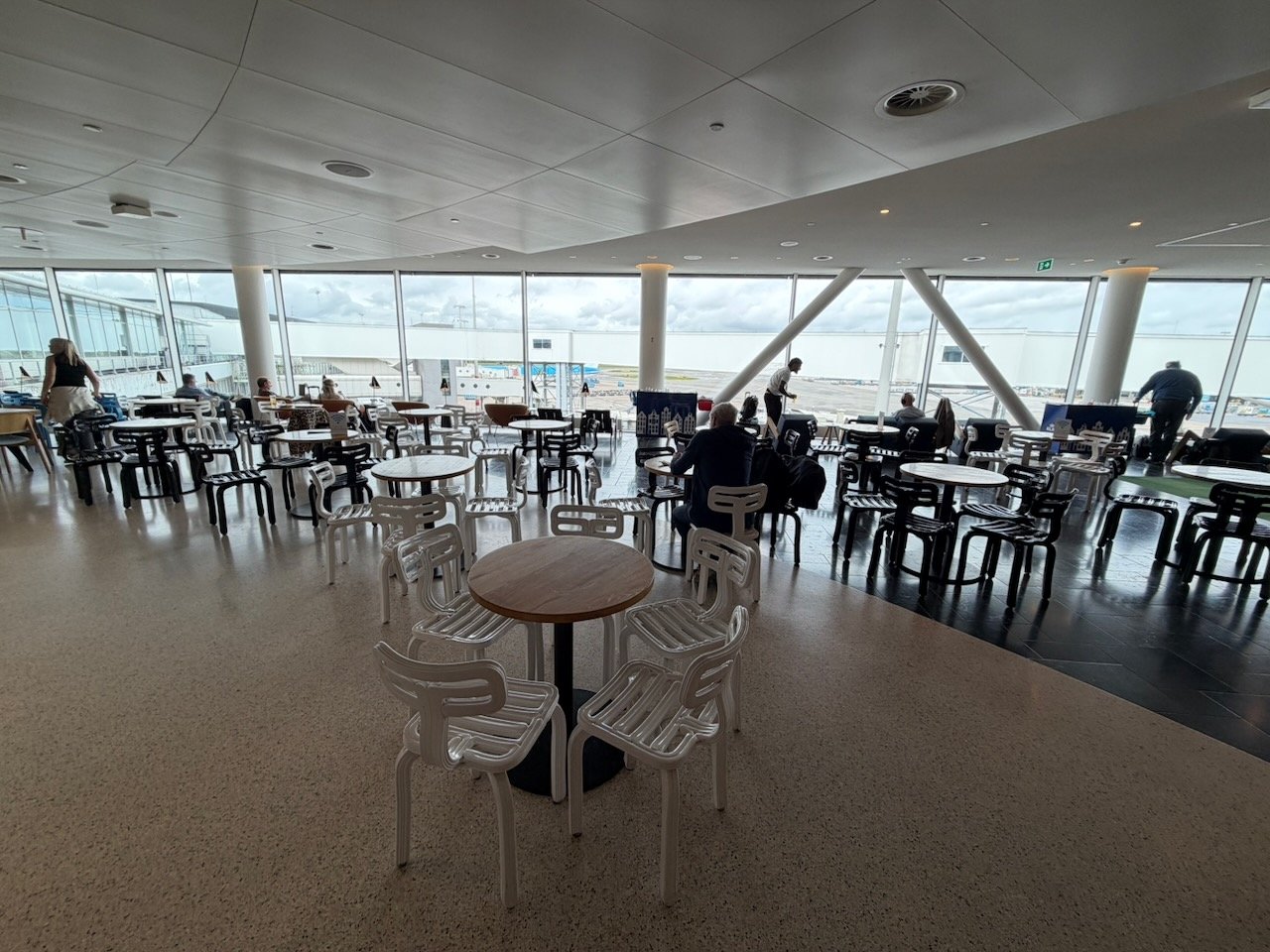 Amsterdam KLM crown lounge window dining on the KLM Amsterdam to Buenos Aires review.