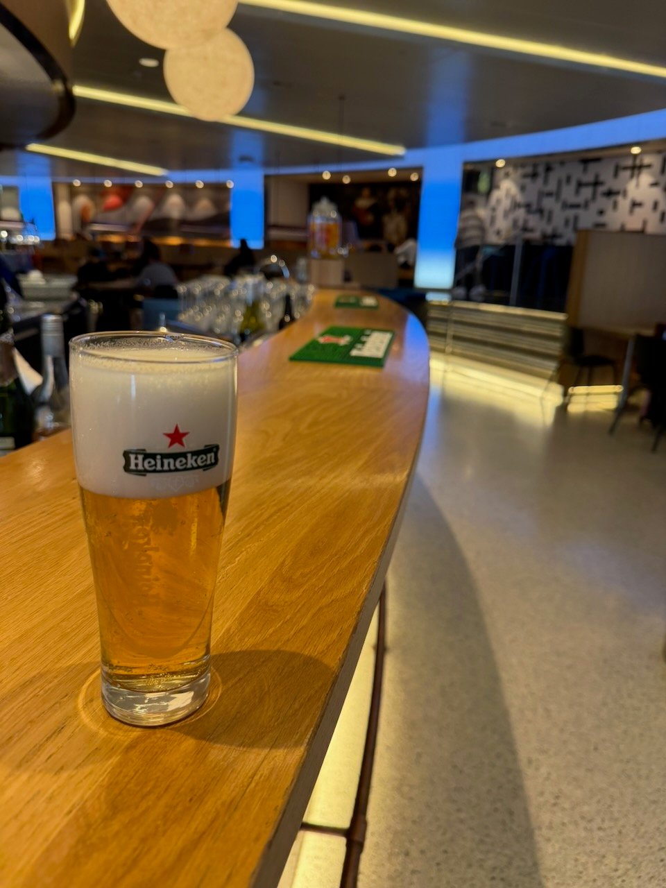 Amsterdam KLM crown lounge Heineken beer on the KLM Amsterdam to Buenos Aires review.