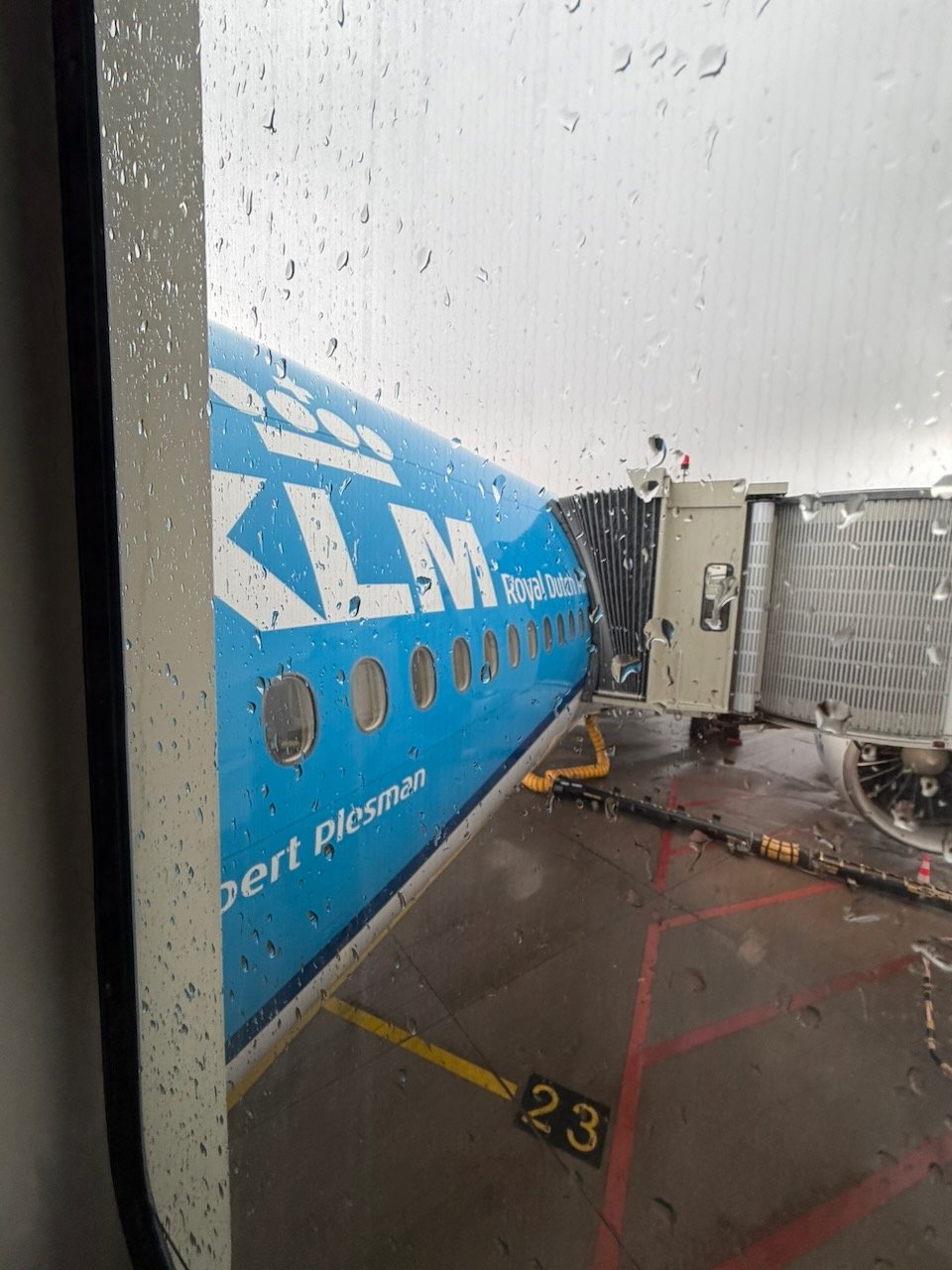 KLM AMS EZE aircraft door from jet bridge on the KLM Amsterdam to Buenos Aires review.