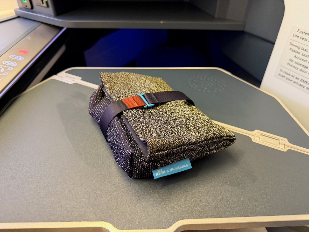 KLM AMS EZE blanket on the KLM Amsterdam to Buenos Aires review.