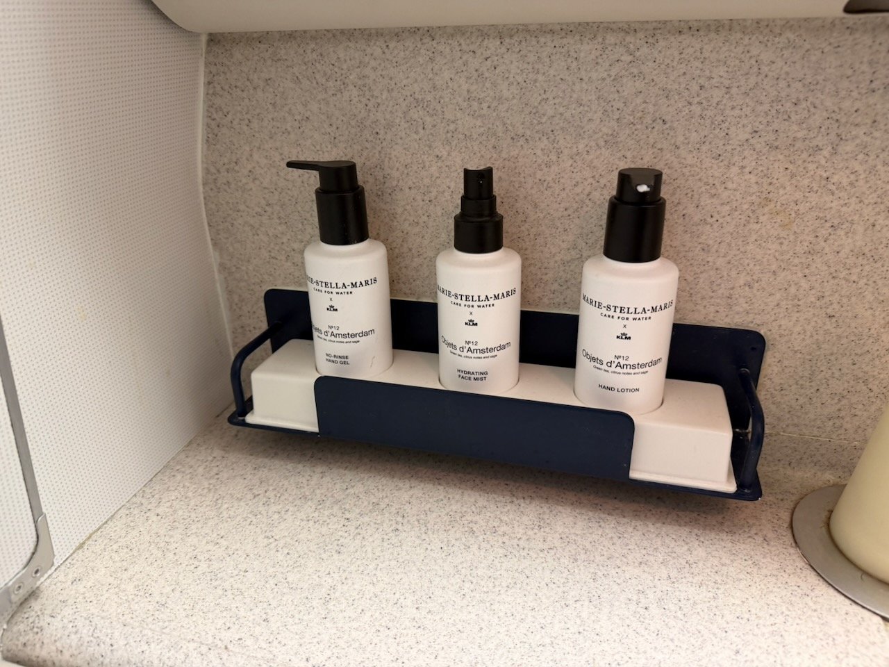 KLM AMS EZE lavatory amenities on the KLM Amsterdam to Buenos Aires review.