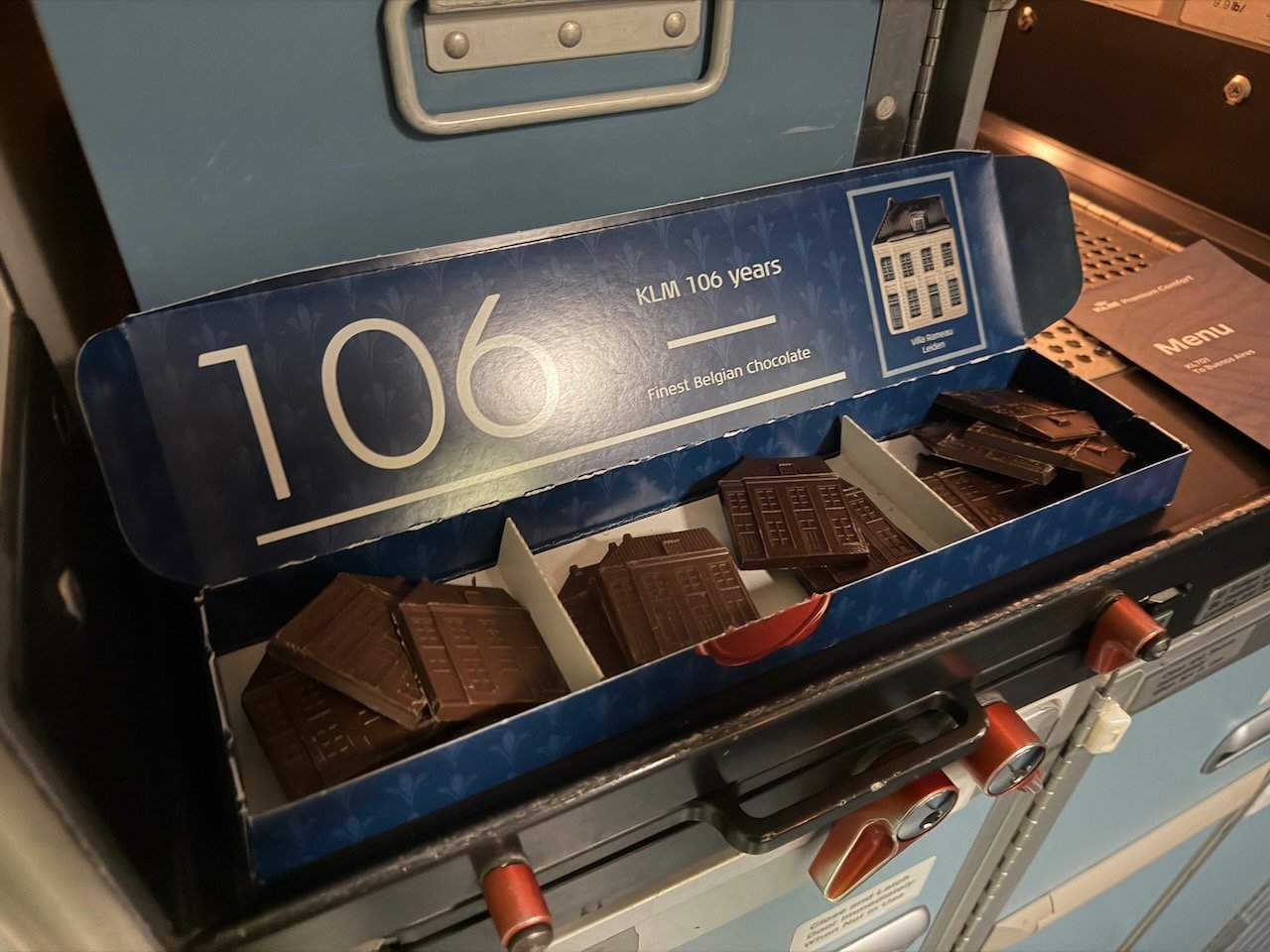 KLM AMS EZE 106 years chocolate house on the KLM Amsterdam to Buenos Aires review.