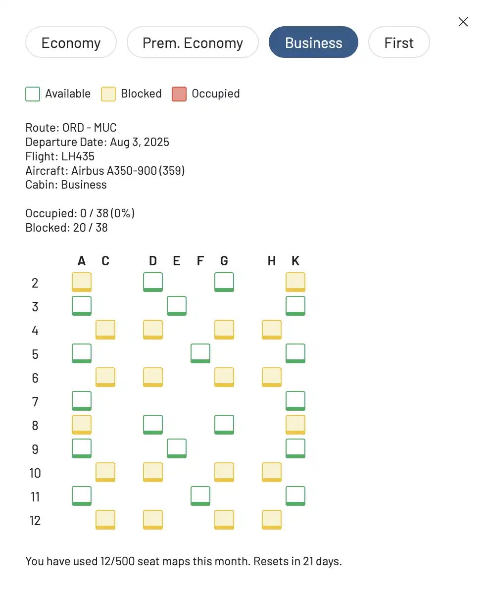 Check Lufthansa Allegris Business Class seat maps online with AwardFares