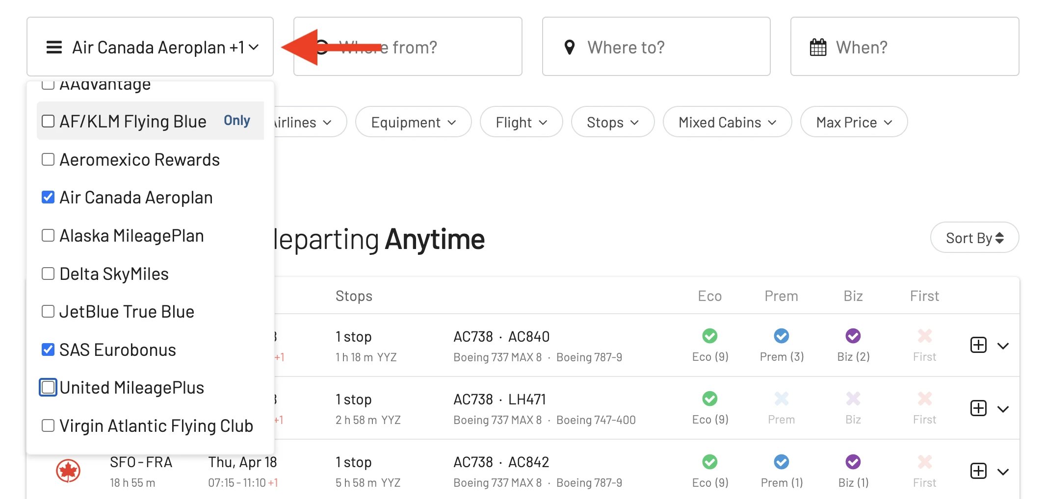 Find Lufthansa Allegris flights with points using AwardFares.