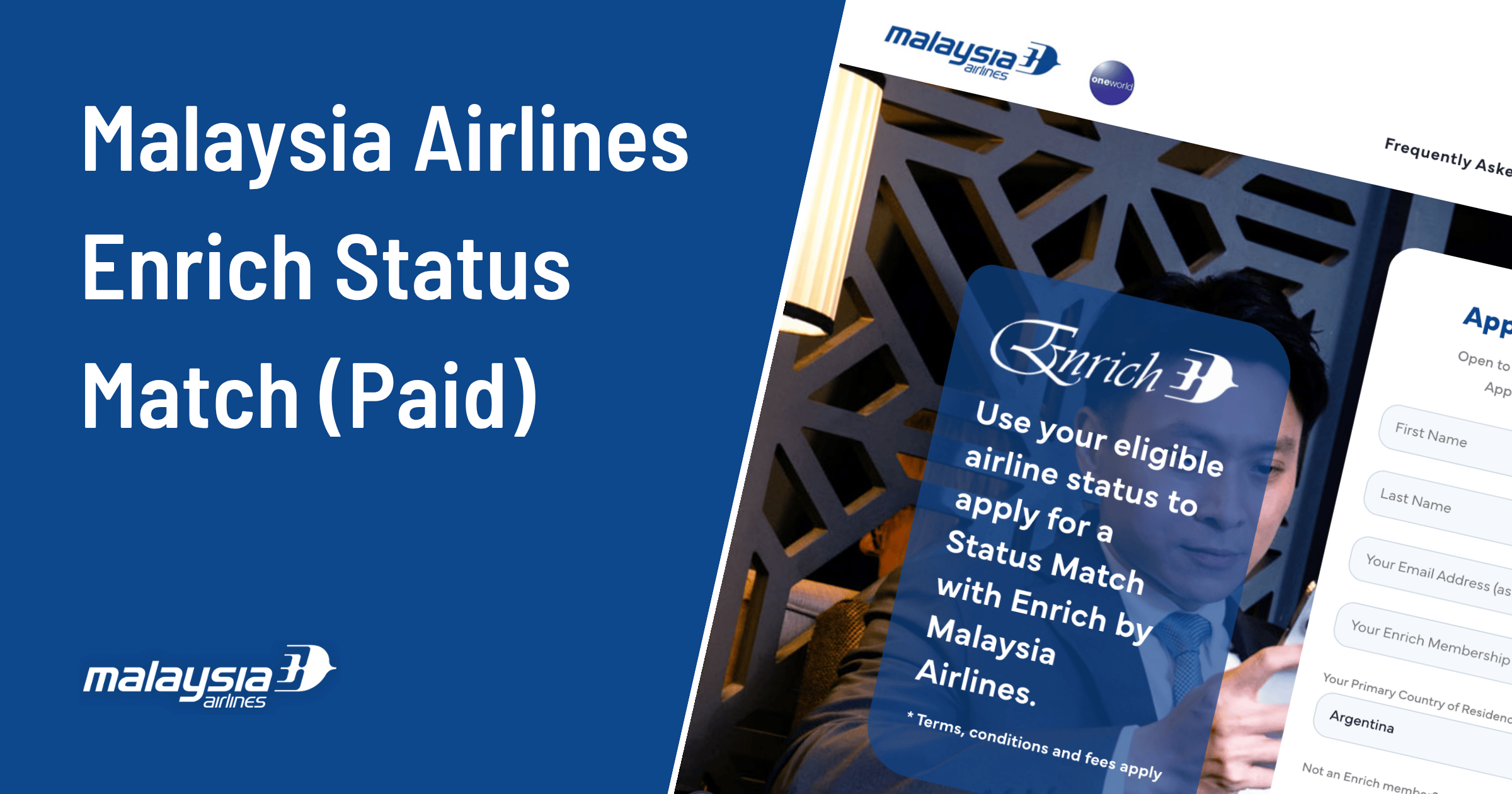 Malaysia Airlines Enrich Status Match: oneworld Emerald for $349