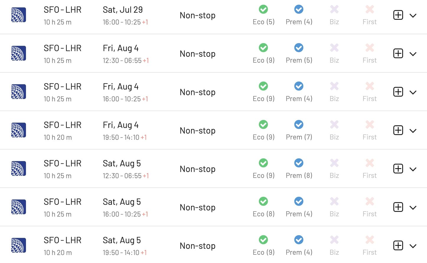 San Francisco to London using United MileagePlus miles (AwardFares).