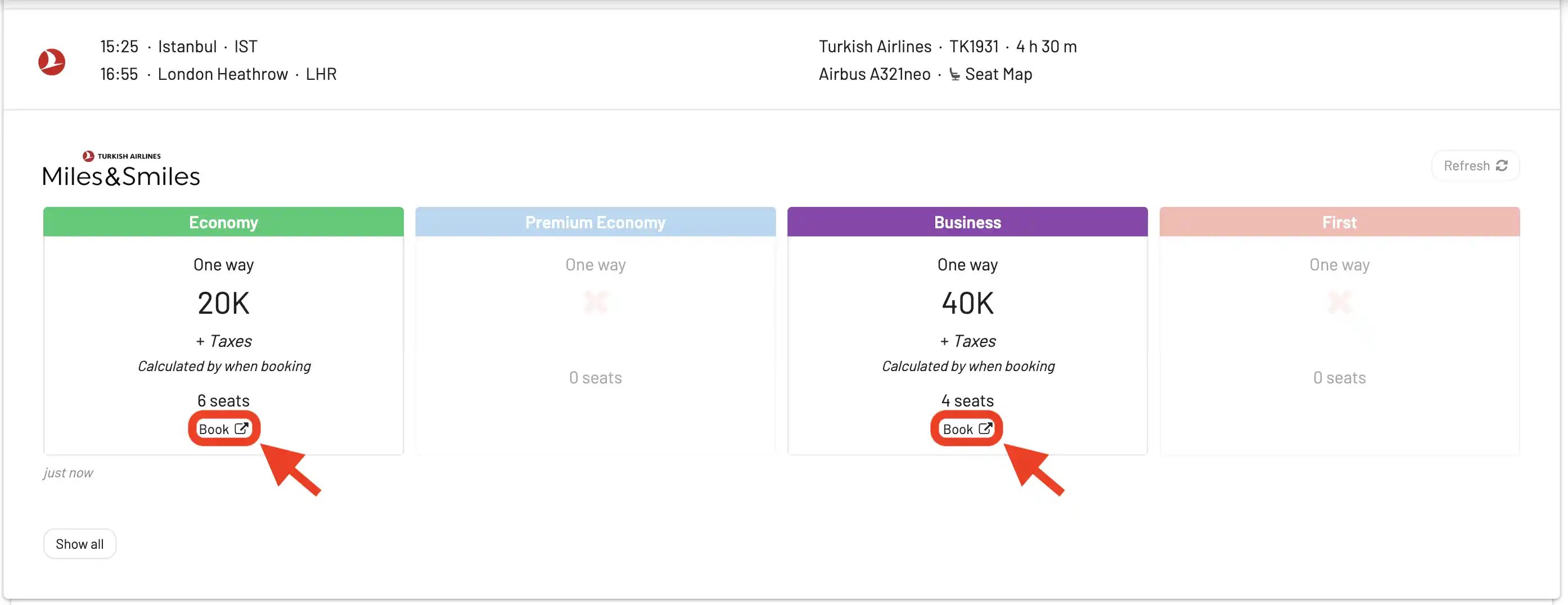 Building a round-trip award flight with AwardFares (Step 3).