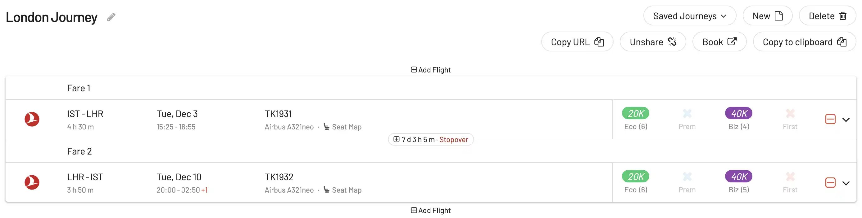Building a round-trip award flight with AwardFares (Step 9).
