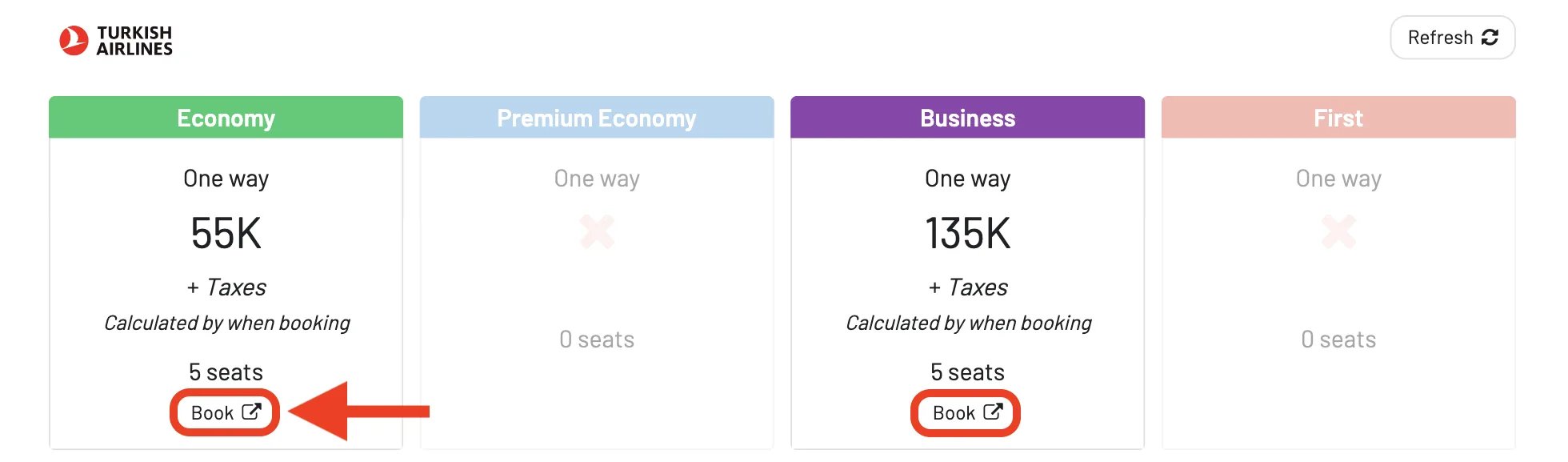 AwardFares redirects you to Turkish Airlines