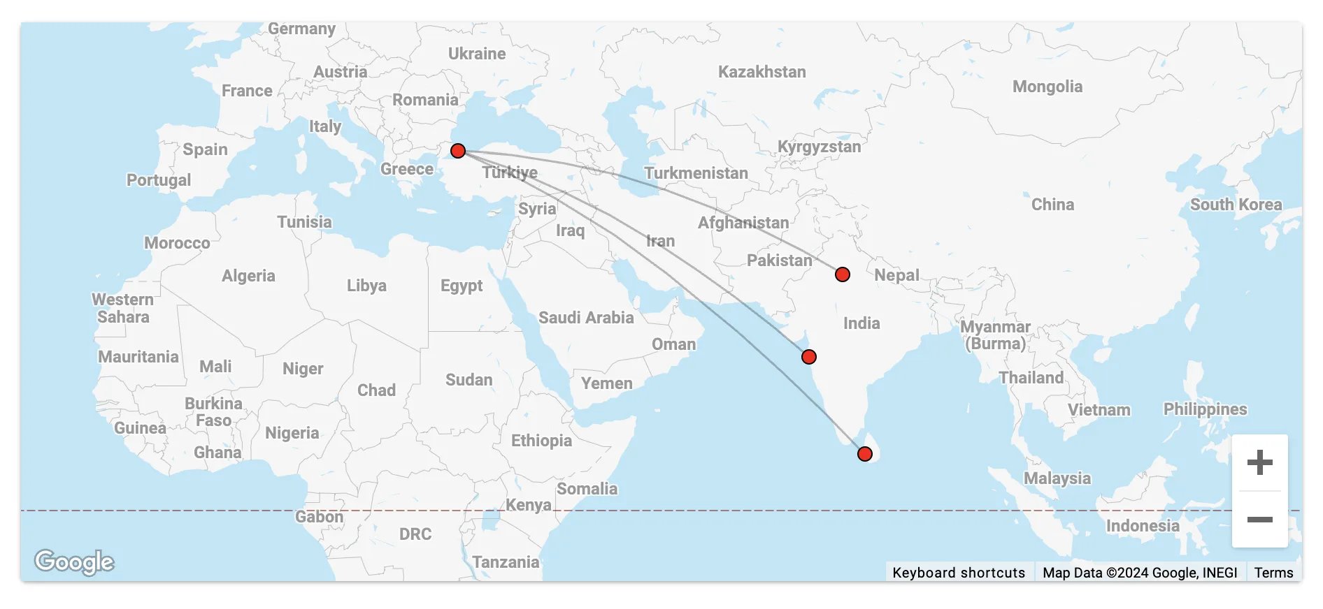 Istanbul (IST) to Delhi (DEL), Mumbai (BOM), or Colombo (CMB) with Turkish Airlines Miles&Smiles.
