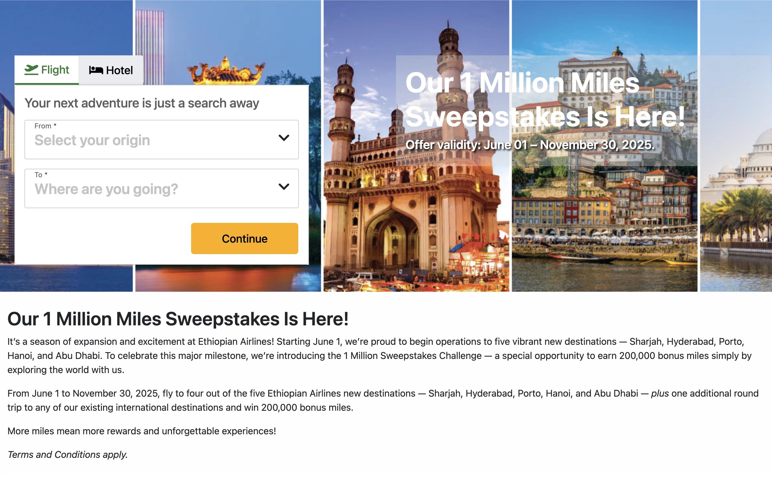 Win 1 Million Miles with Ethiopian