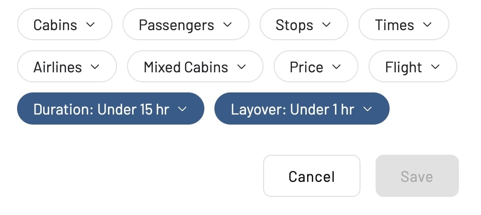 Filter award flight alerts by flight departure and arrival times.