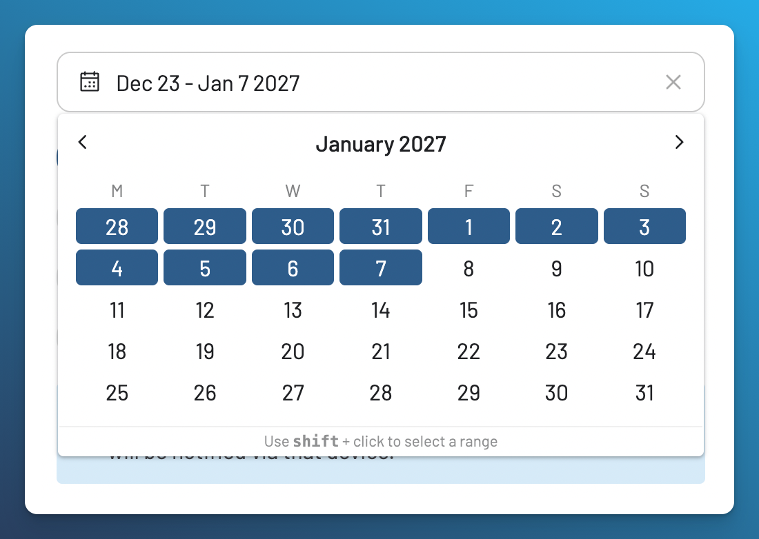 Select December 23 through January 7 for a Flex Alert.