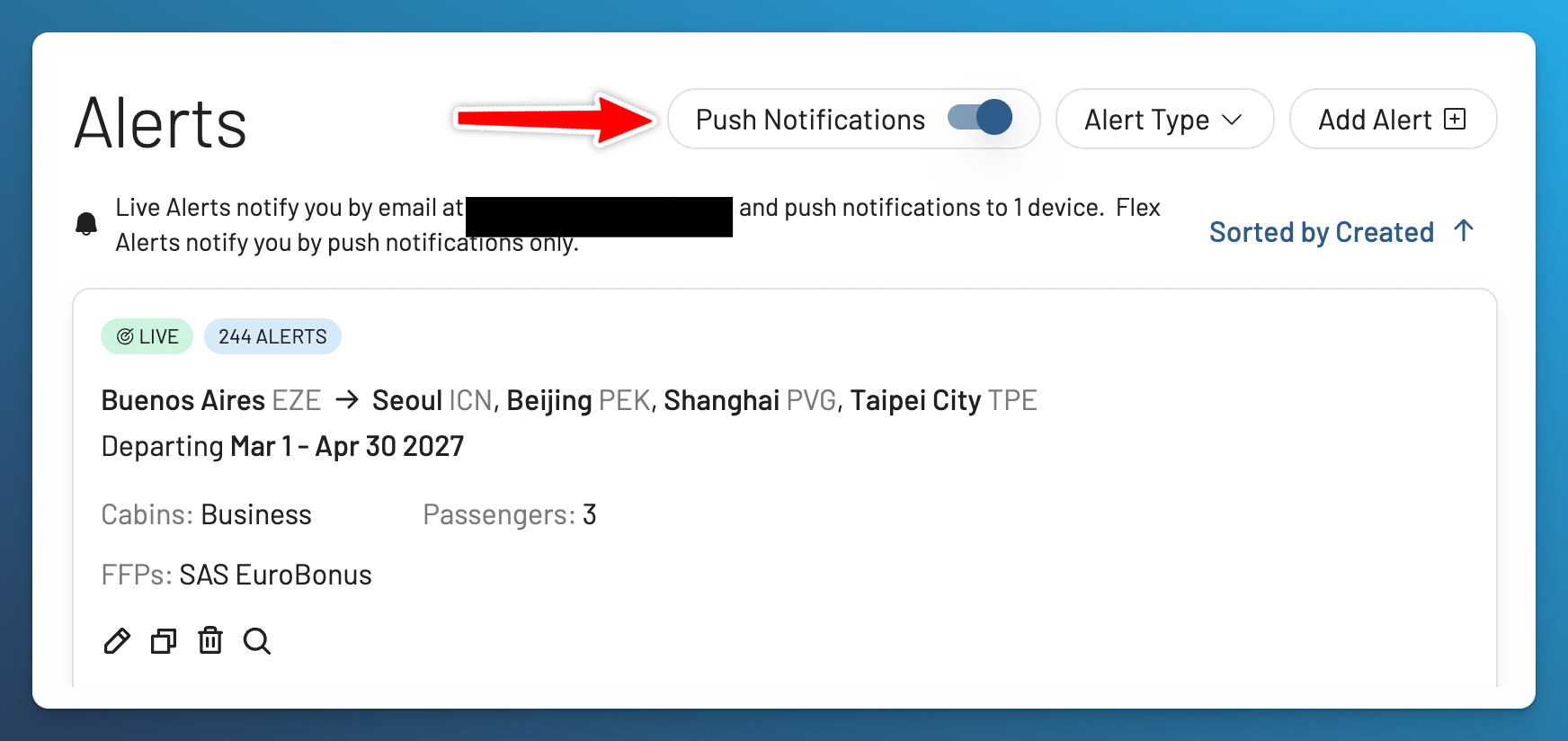 Enable push notifications for AwardFares Flex Alerts.