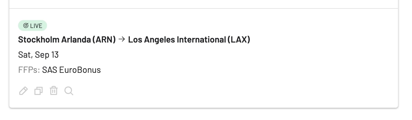 Configure a Live Alert from a search in AwardFares.