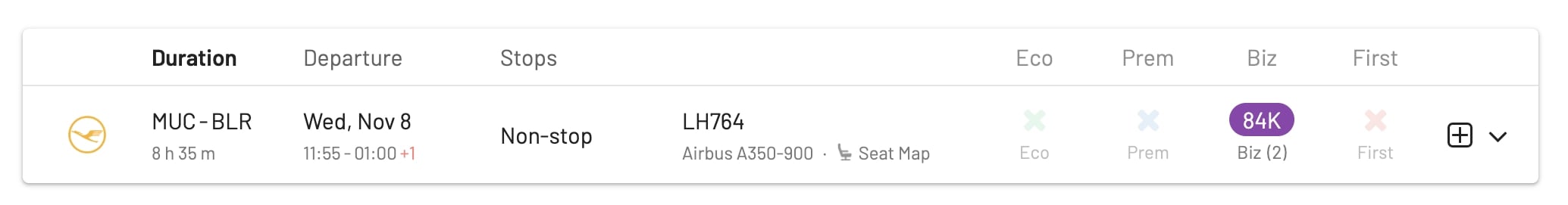 Lufthansa Munich to Bengaluru (AwardFares).