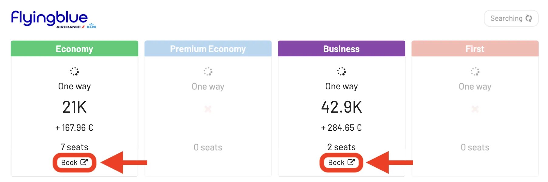 AwardFares redirects you to Air France website to book Flying Blue award flights.