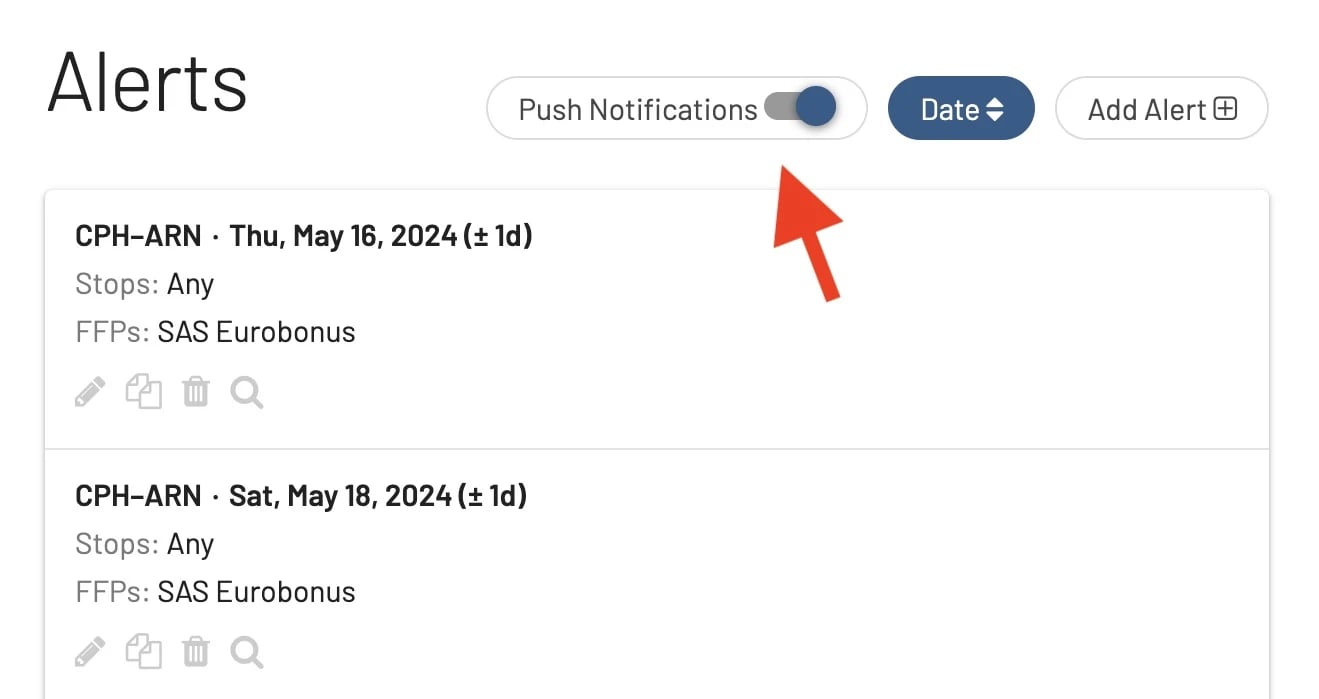 Cómo habilitar notificaciones push para vuelos de premio en escritorio (AwardFares).