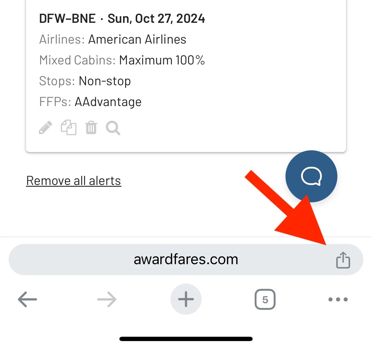 Cómo habilitar notificaciones push para vuelos de premio en móvil (AwardFares).