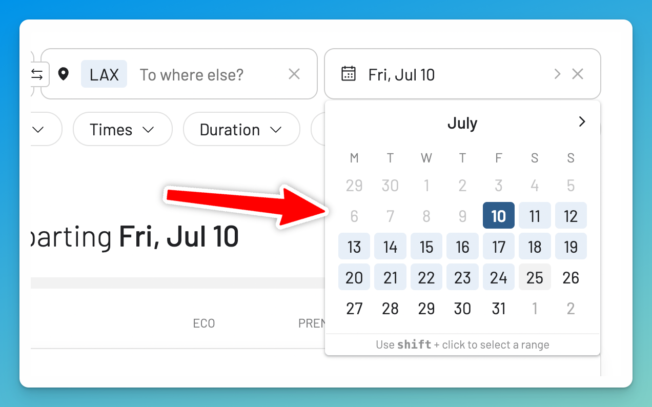 Choosing travel dates for Qantas reward flights in the AwardFares calendar.