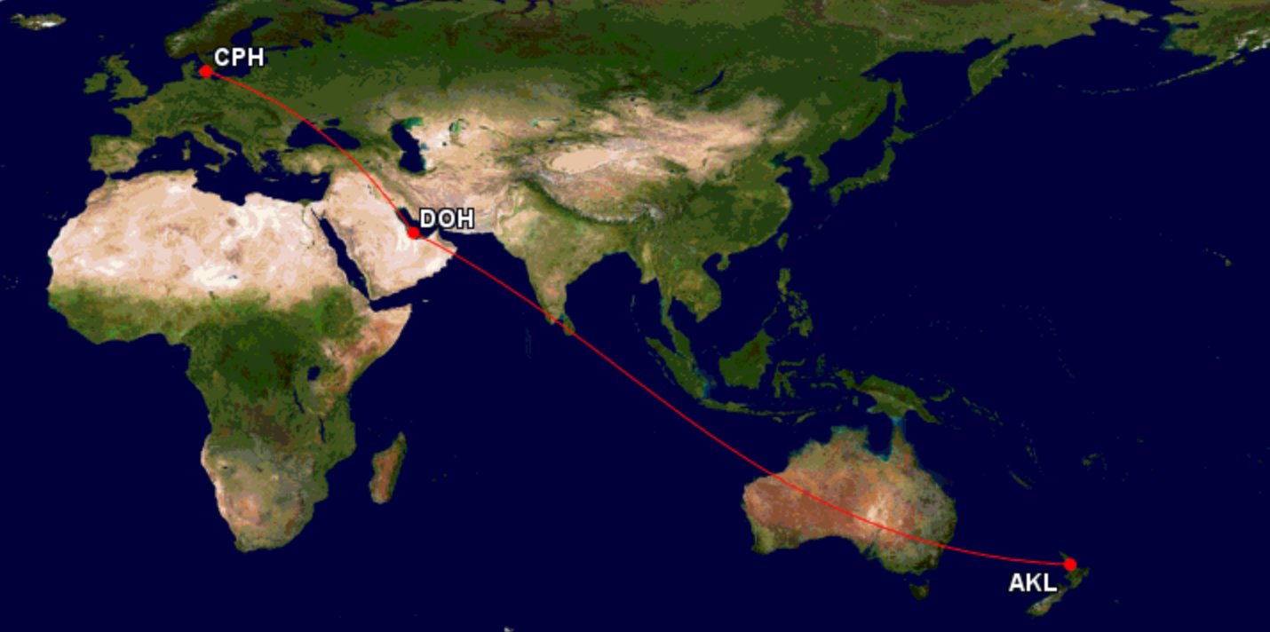 Cover image for Review of Qatar Airways Economy Copenhagen to Auckland (777-300ER & 777-200LR)