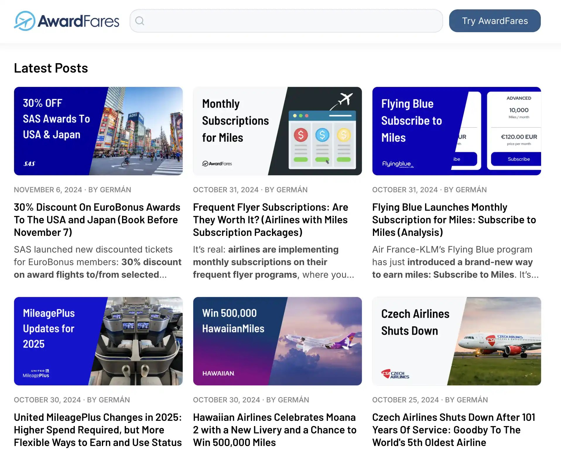 AwardFares Blog with resources for frequent flyers.
