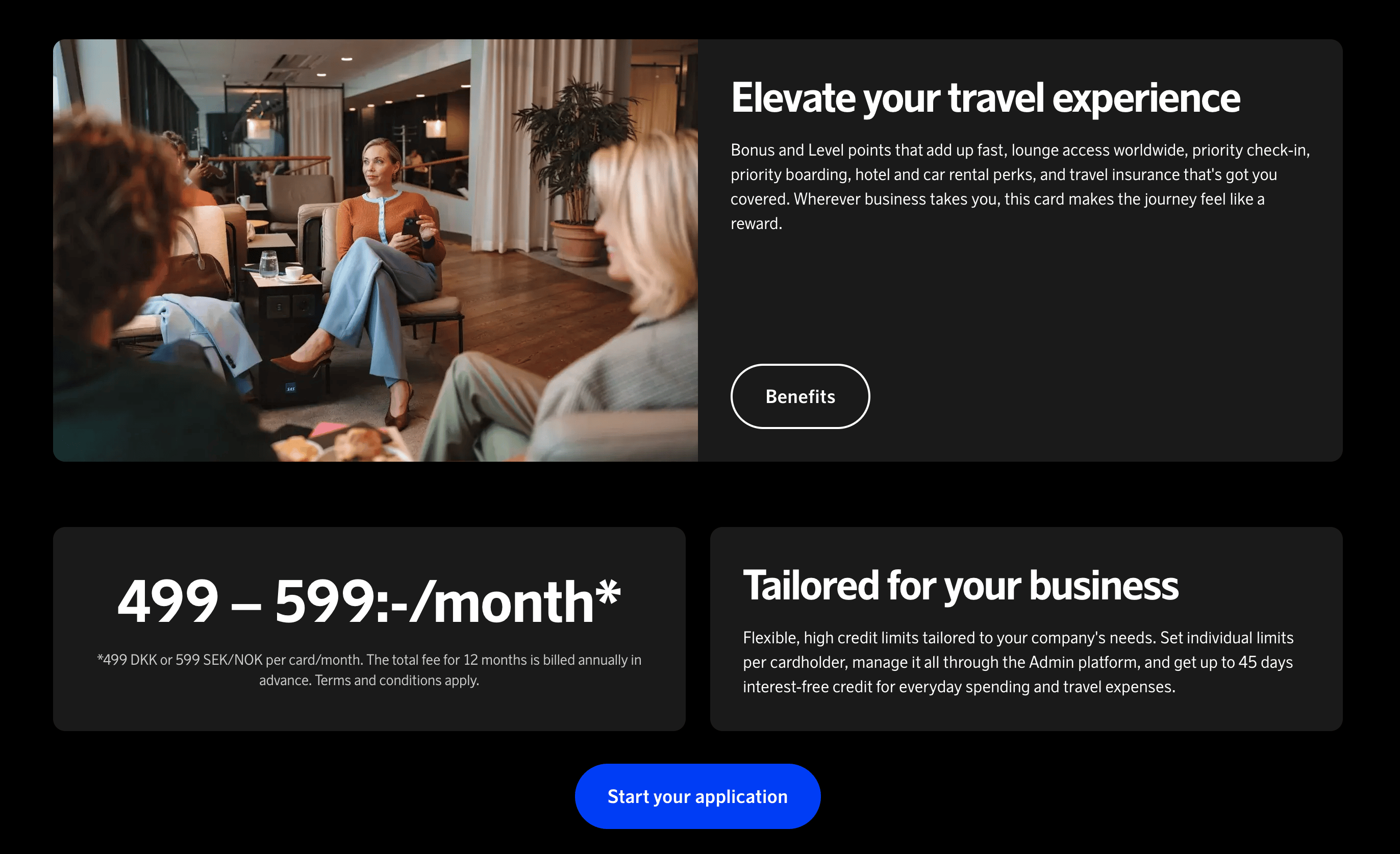 SAS Executive Card pricing and credit overview