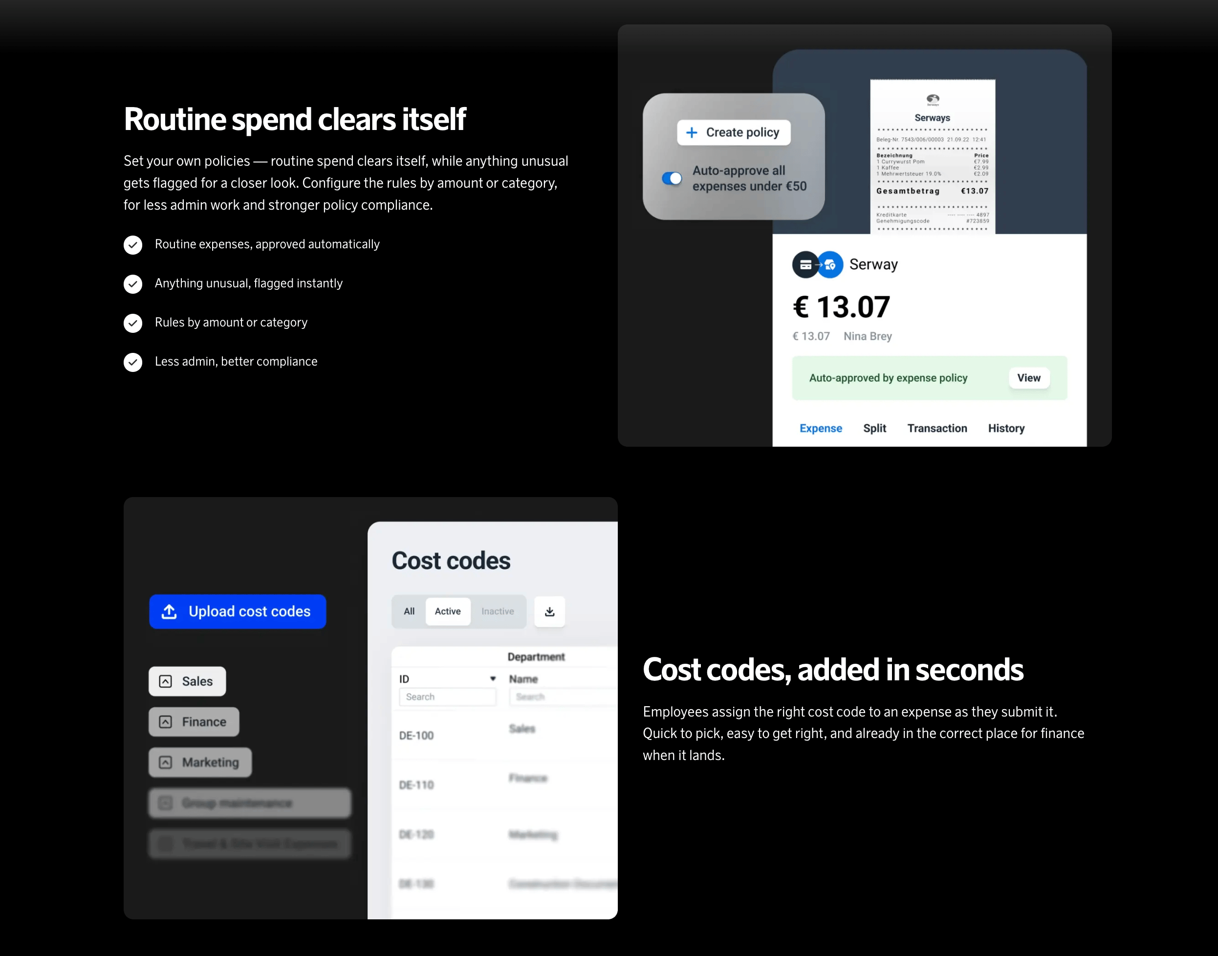 SAS Executive Card automatic approval rules and cost codes
