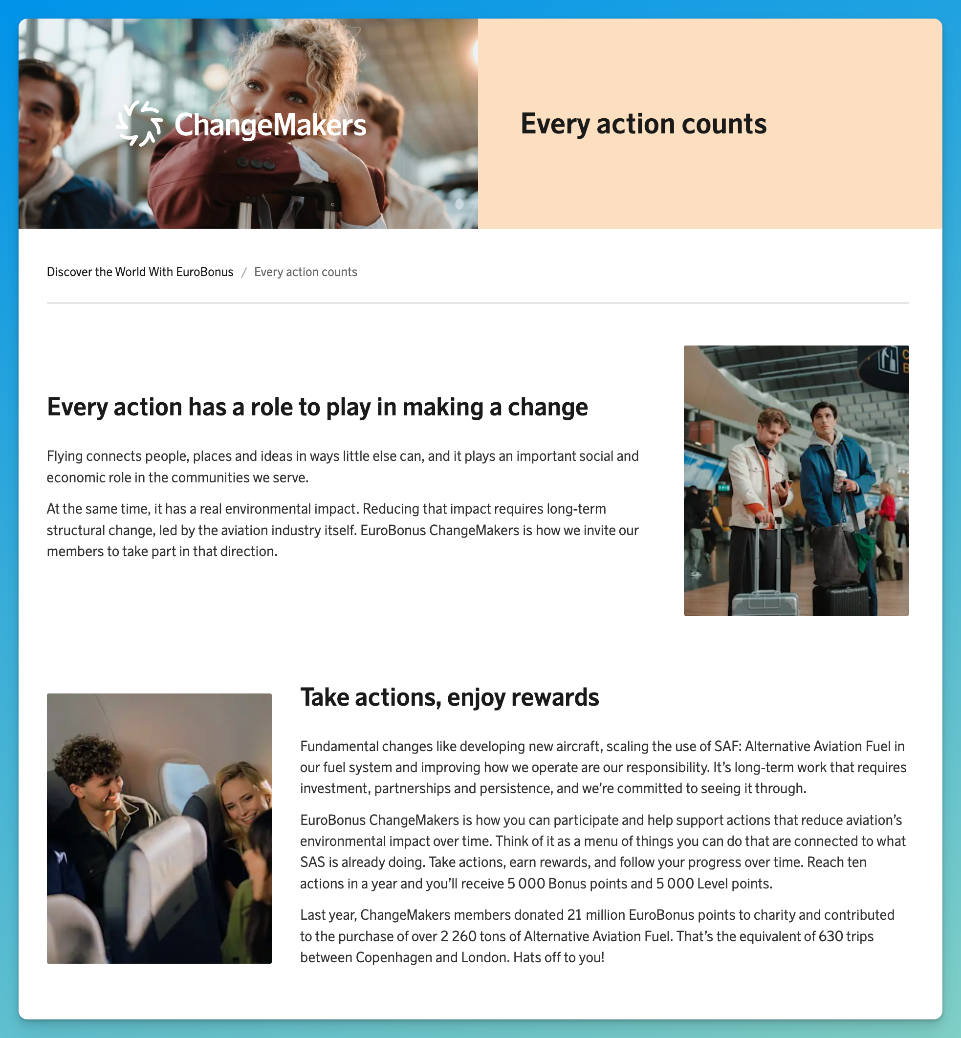SAS EuroBonus ChangeMakers hero banner reading 