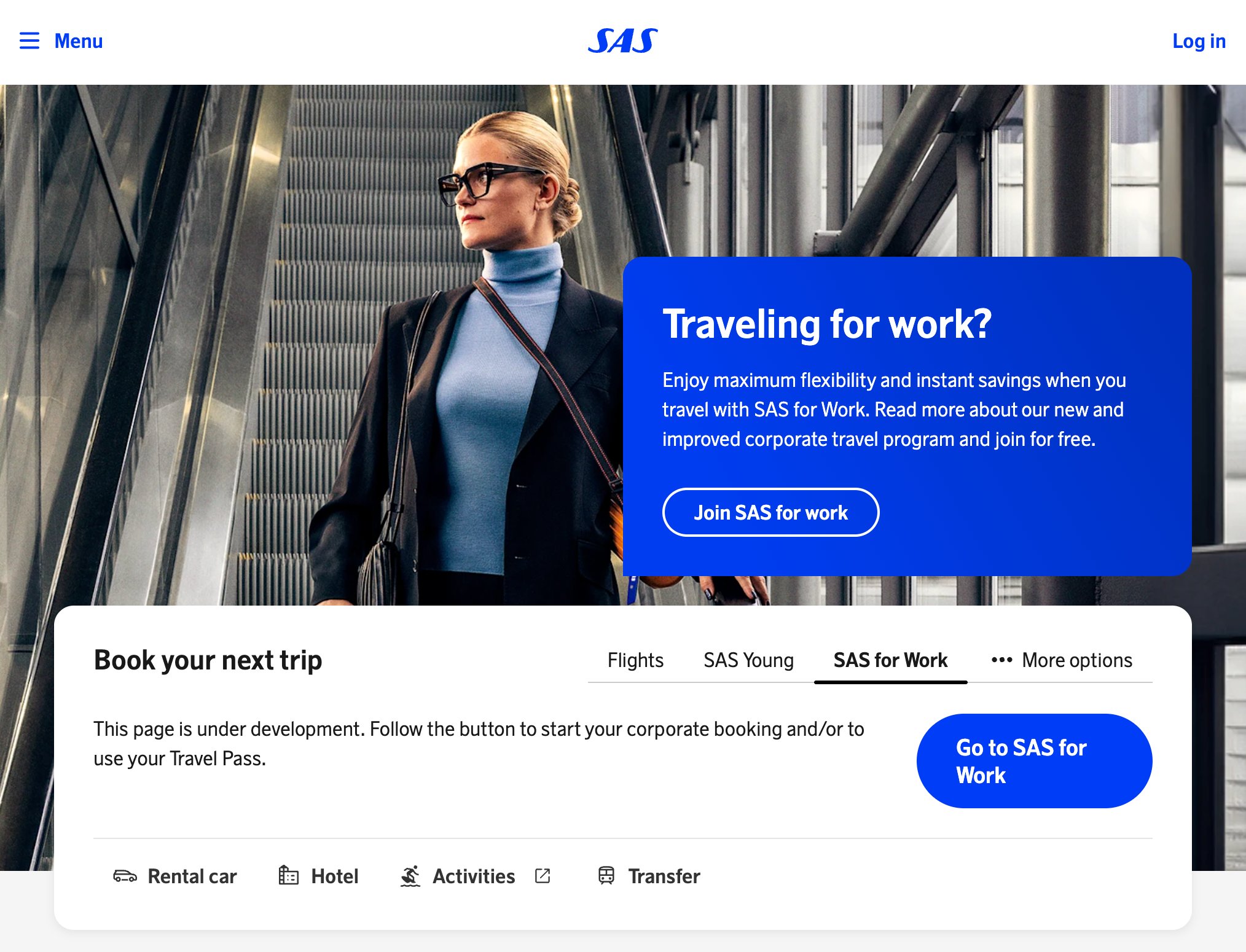 SAS For Work Landing Page on SAS