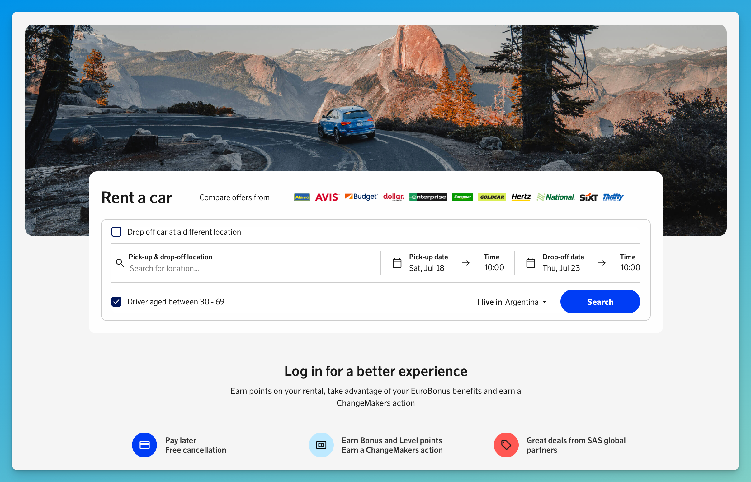 SAS Car Rental Portal.