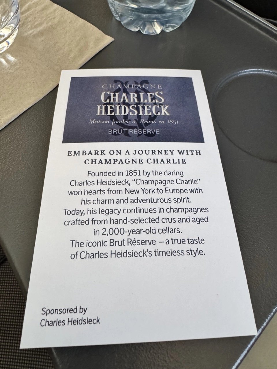 Charles Heidsieck Champagne is featured on the menu.