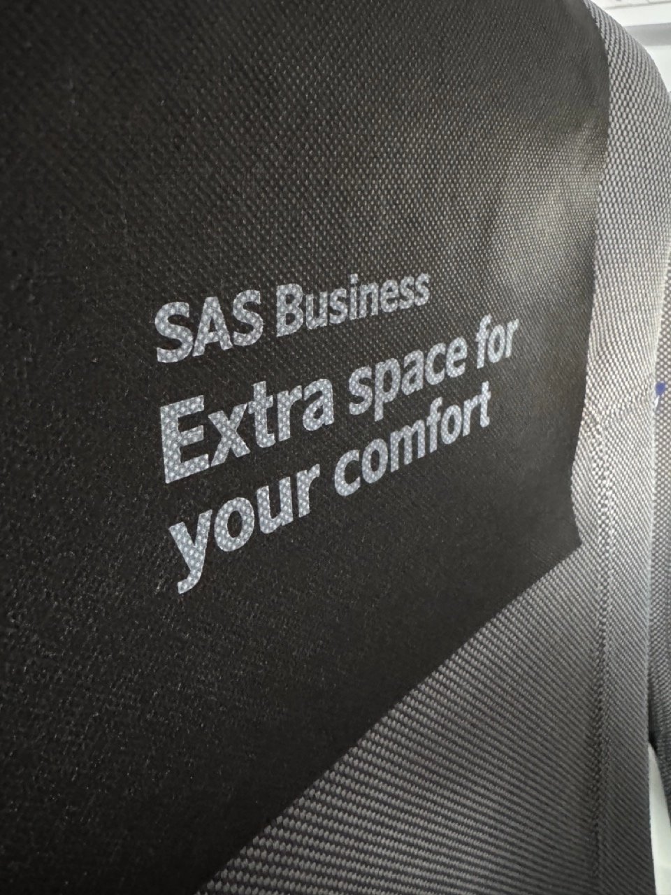 The blocked middle seat provides extra space in SAS European Business Class.
