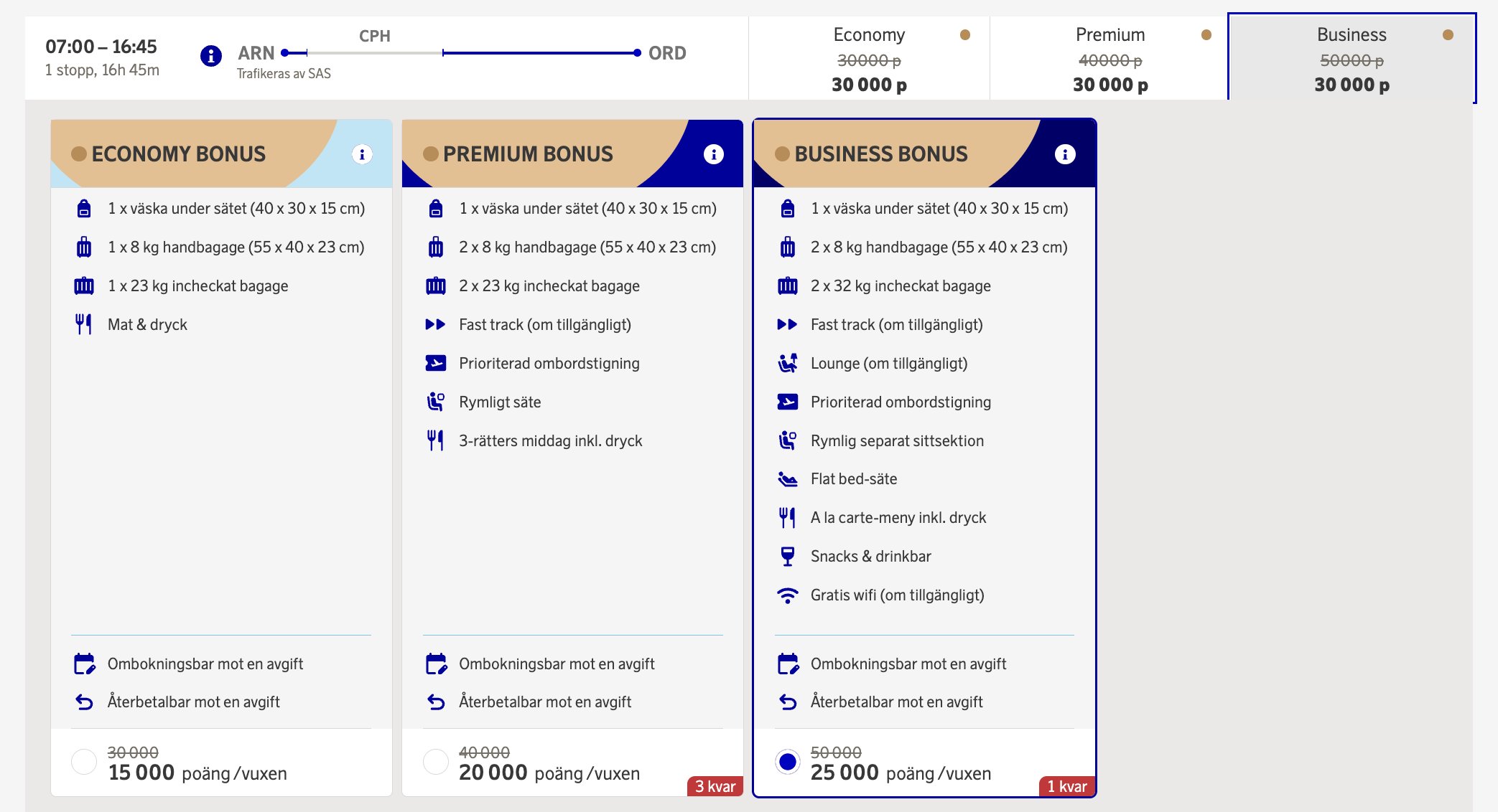 Discount when using the SAS Mastercad Fly Premium benefit while booking.