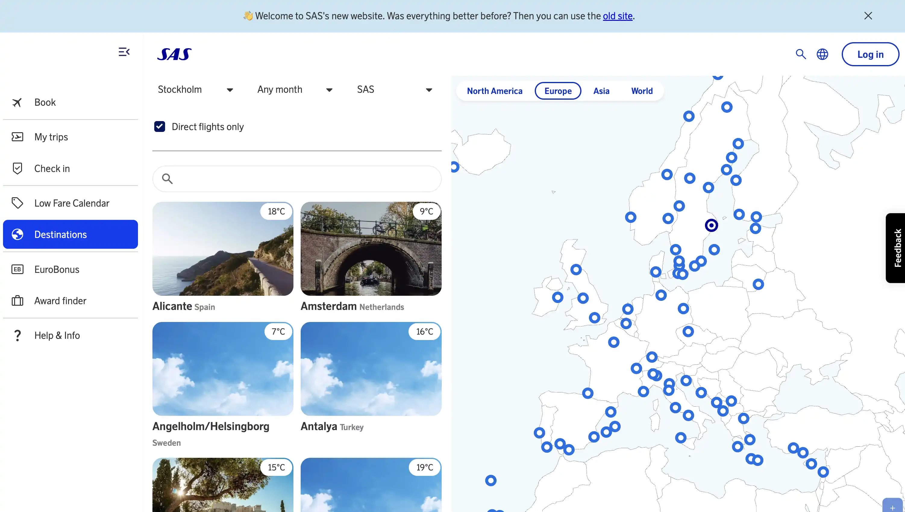 SAS new homepage under beta.flysas.com