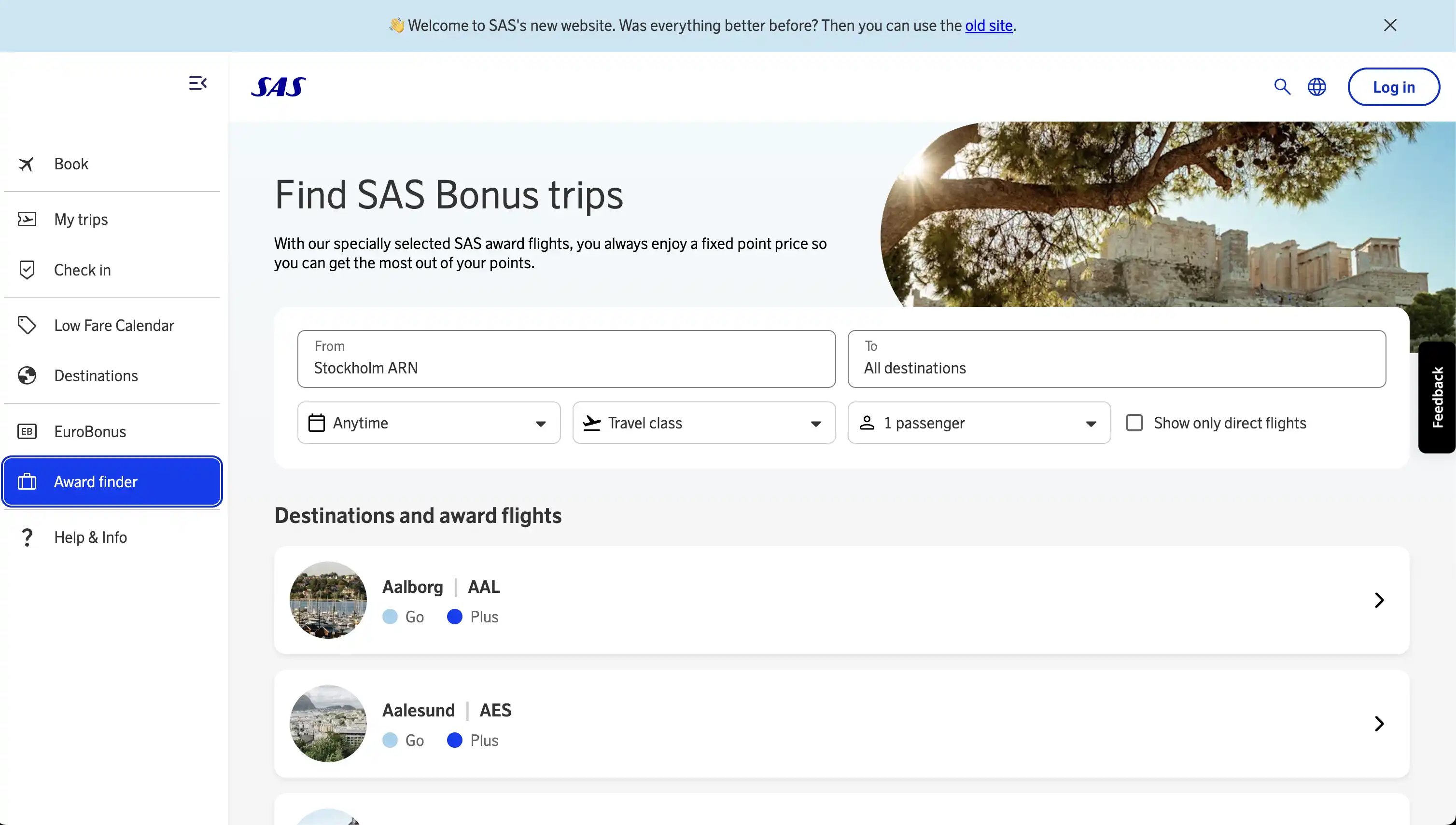 SAS new homepage under beta.flysas.com