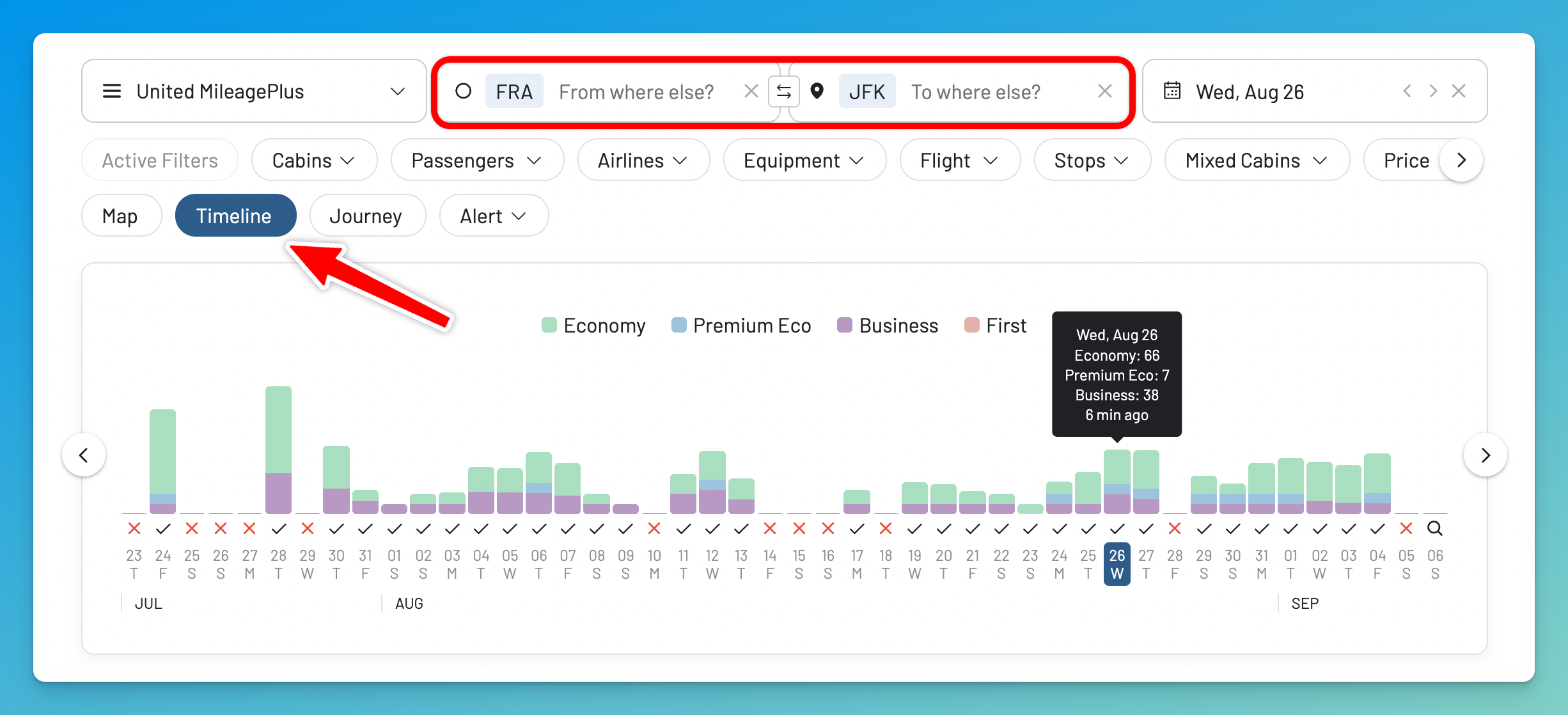Search for an award flight using points or miles with AwardFares