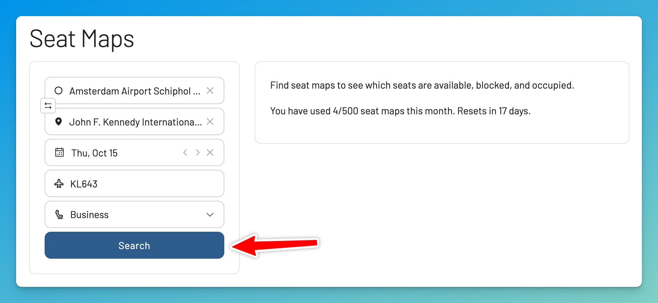 Redirecting to the AwardFares Seat Map Tool with the flight pre-populated.