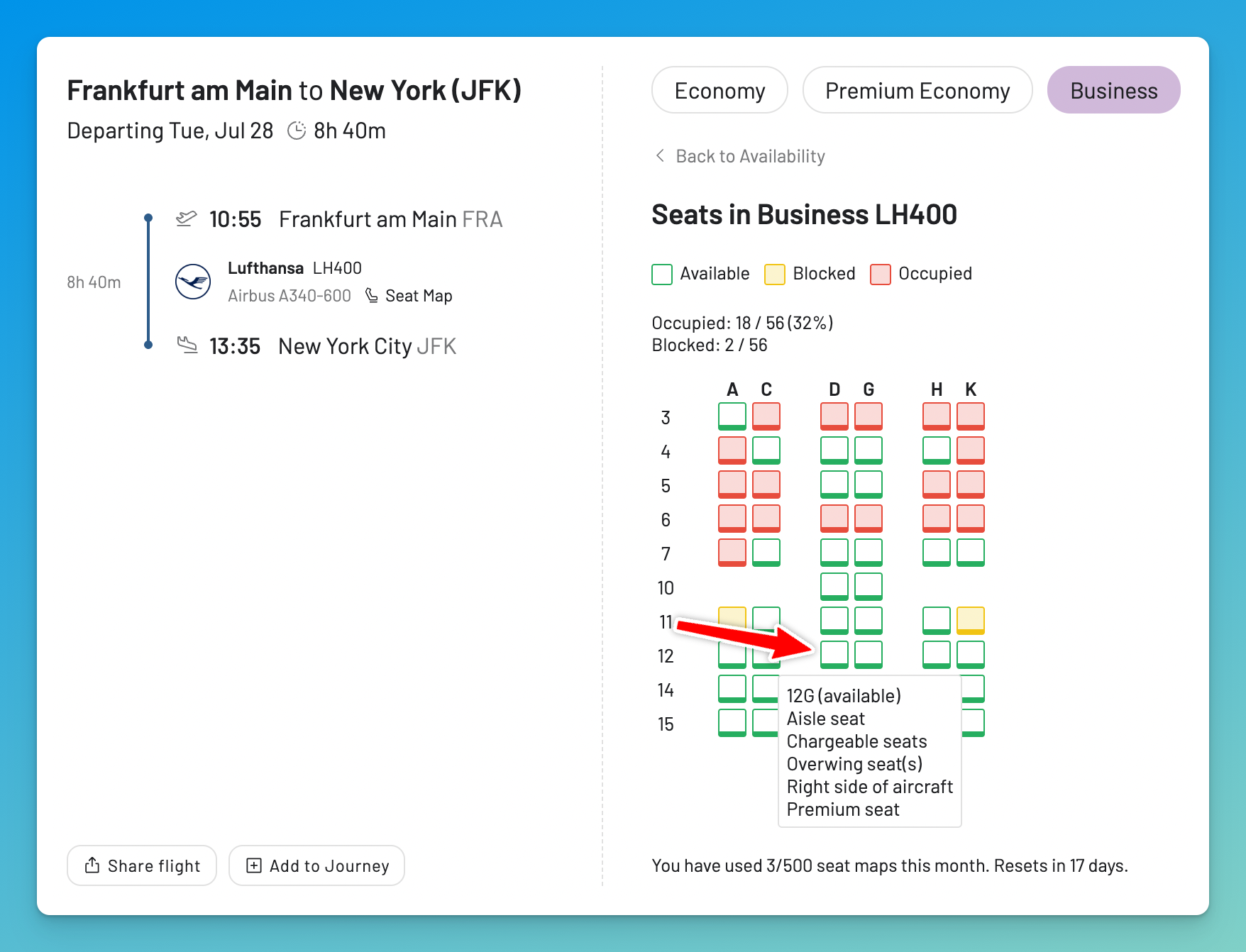 Seat Map View using AwardFares.