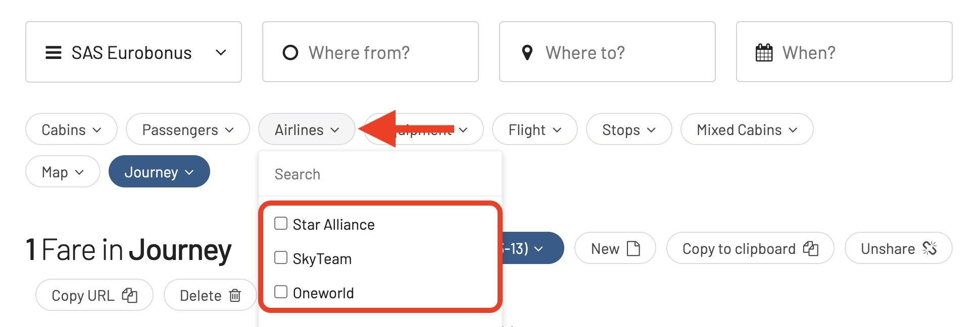 Filter by Airline Alliance.