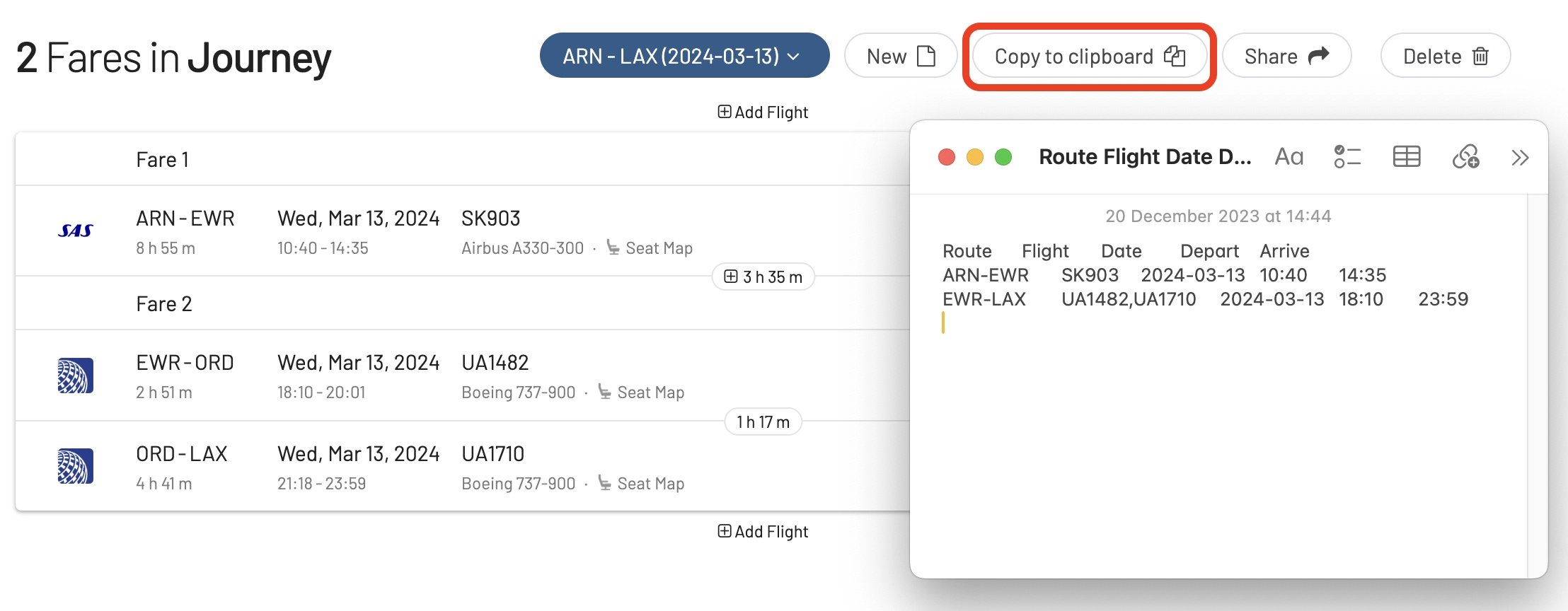 Copy journey into clipboard.