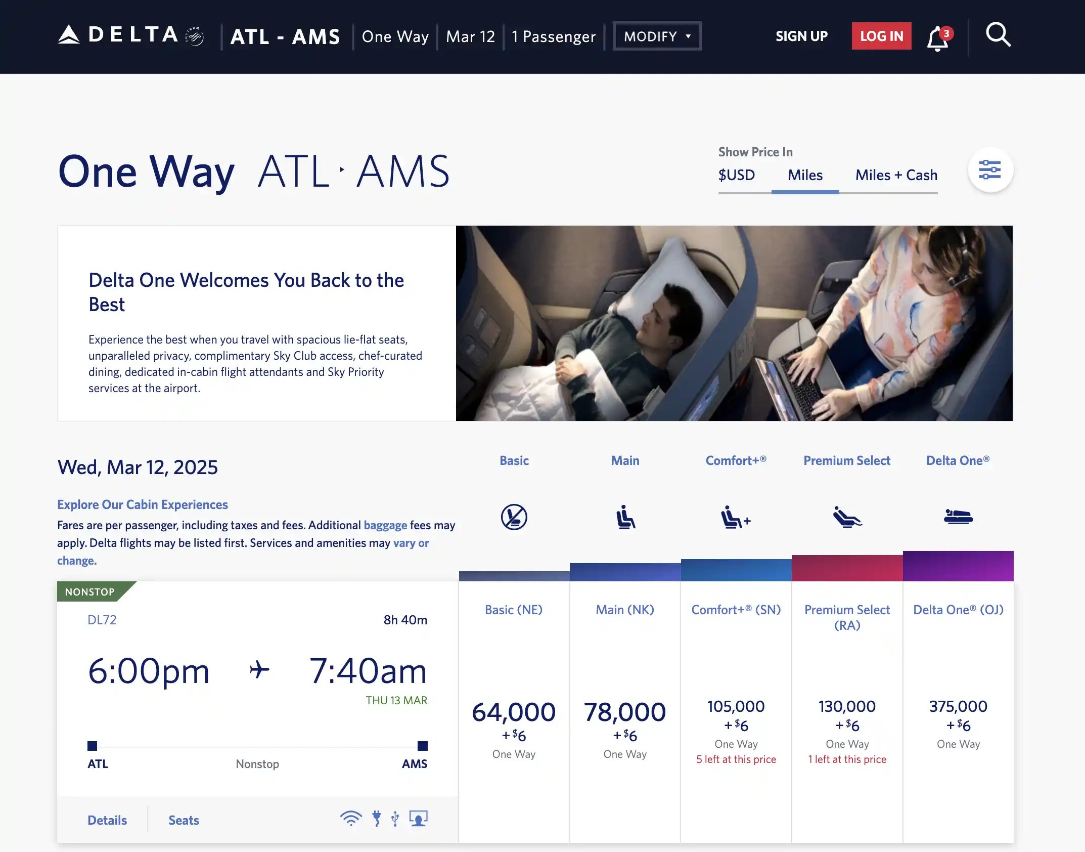 AwardFares te lleva al sitio web de Delta para reservar vuelos premio SkyMiles.