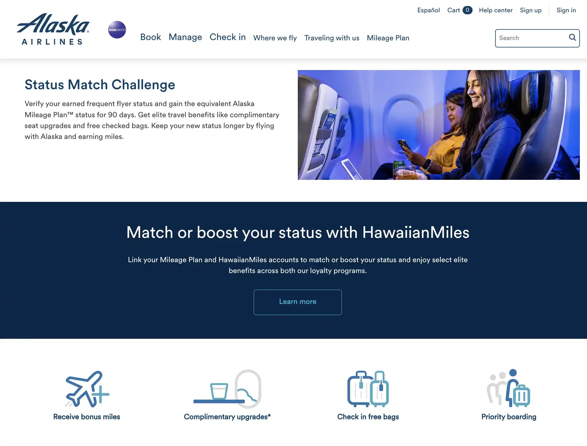 Ongoing Alaska Mileage Plan Status Match Offer.