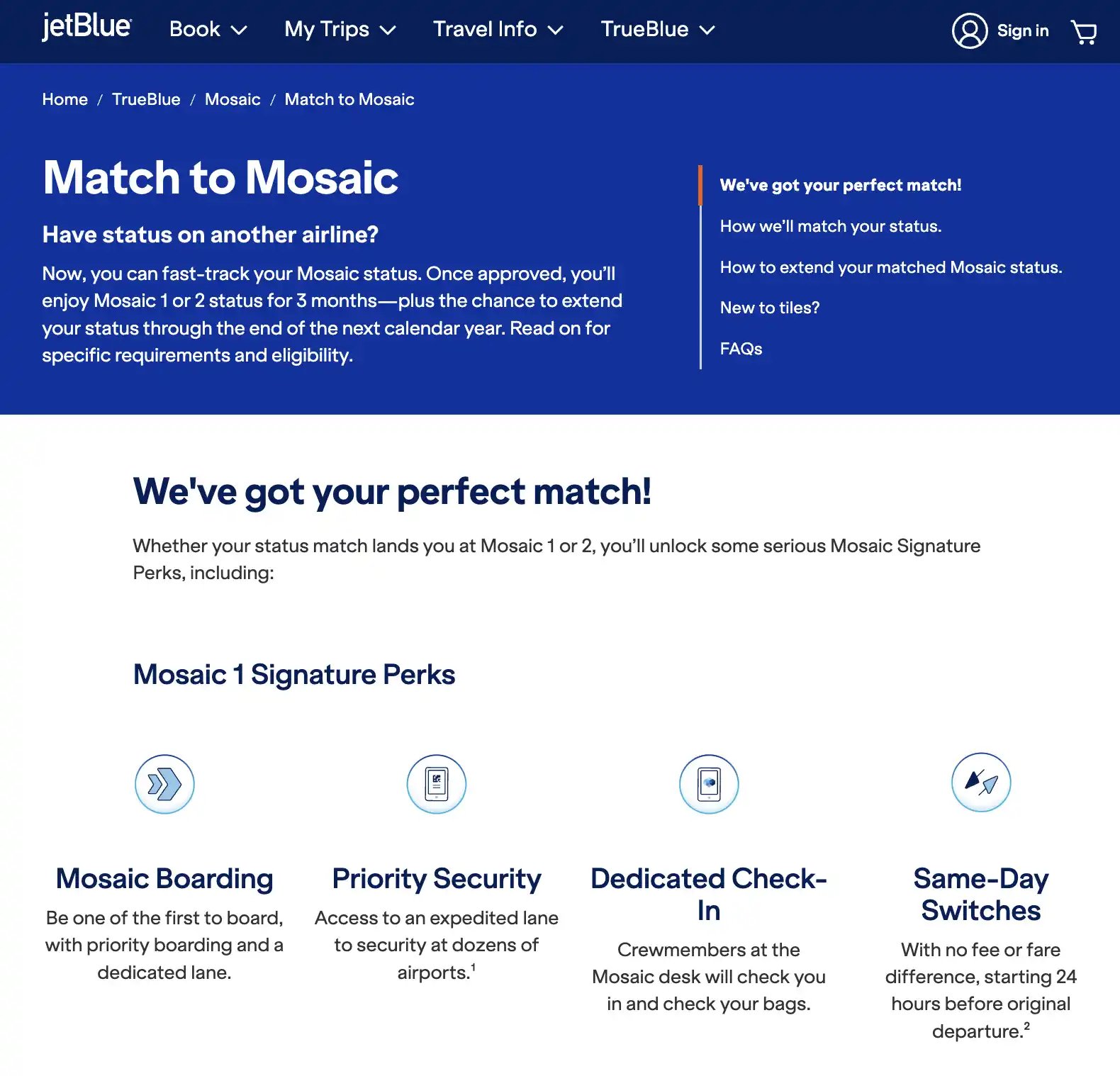 Ongoing JetBlue TrueBlue Status Match Offer.
