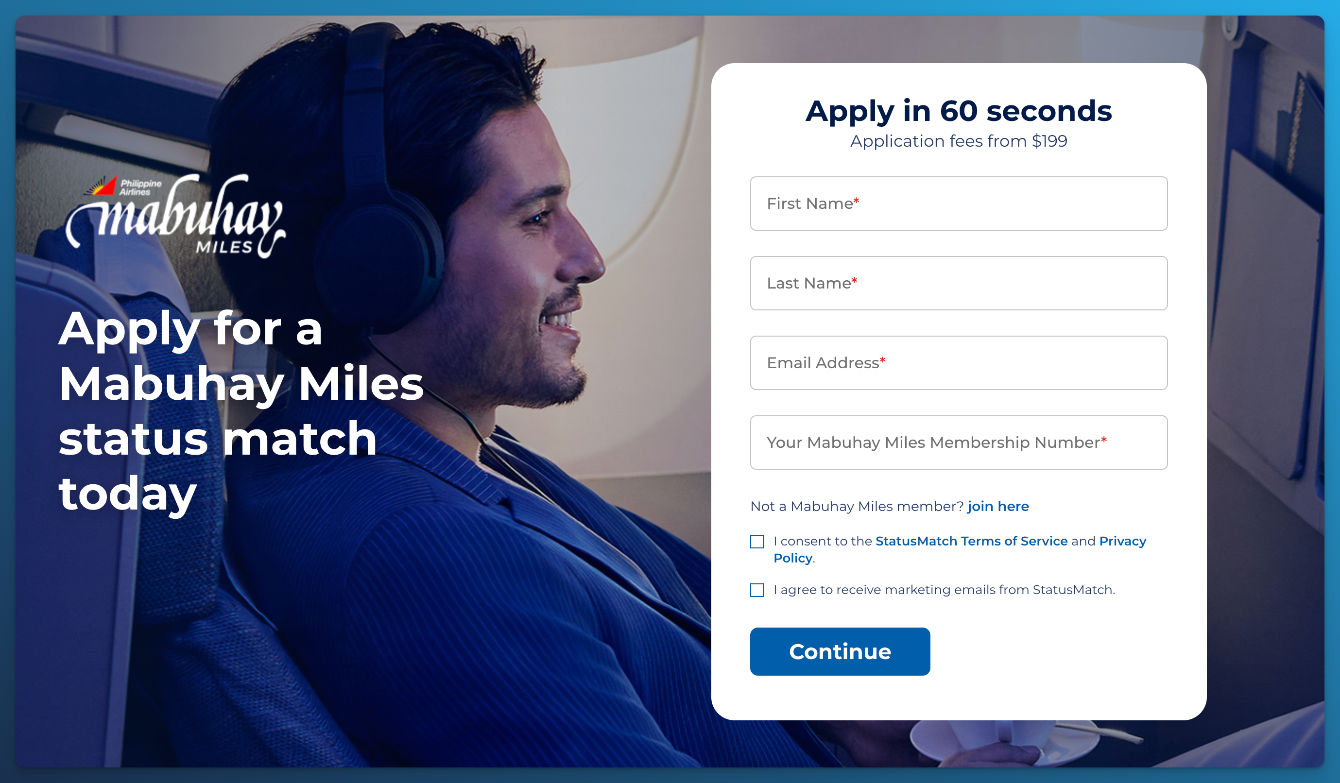 Oferta de status match a Mabuhay Miles Elite y Premier Elite de Philippine Airlines.