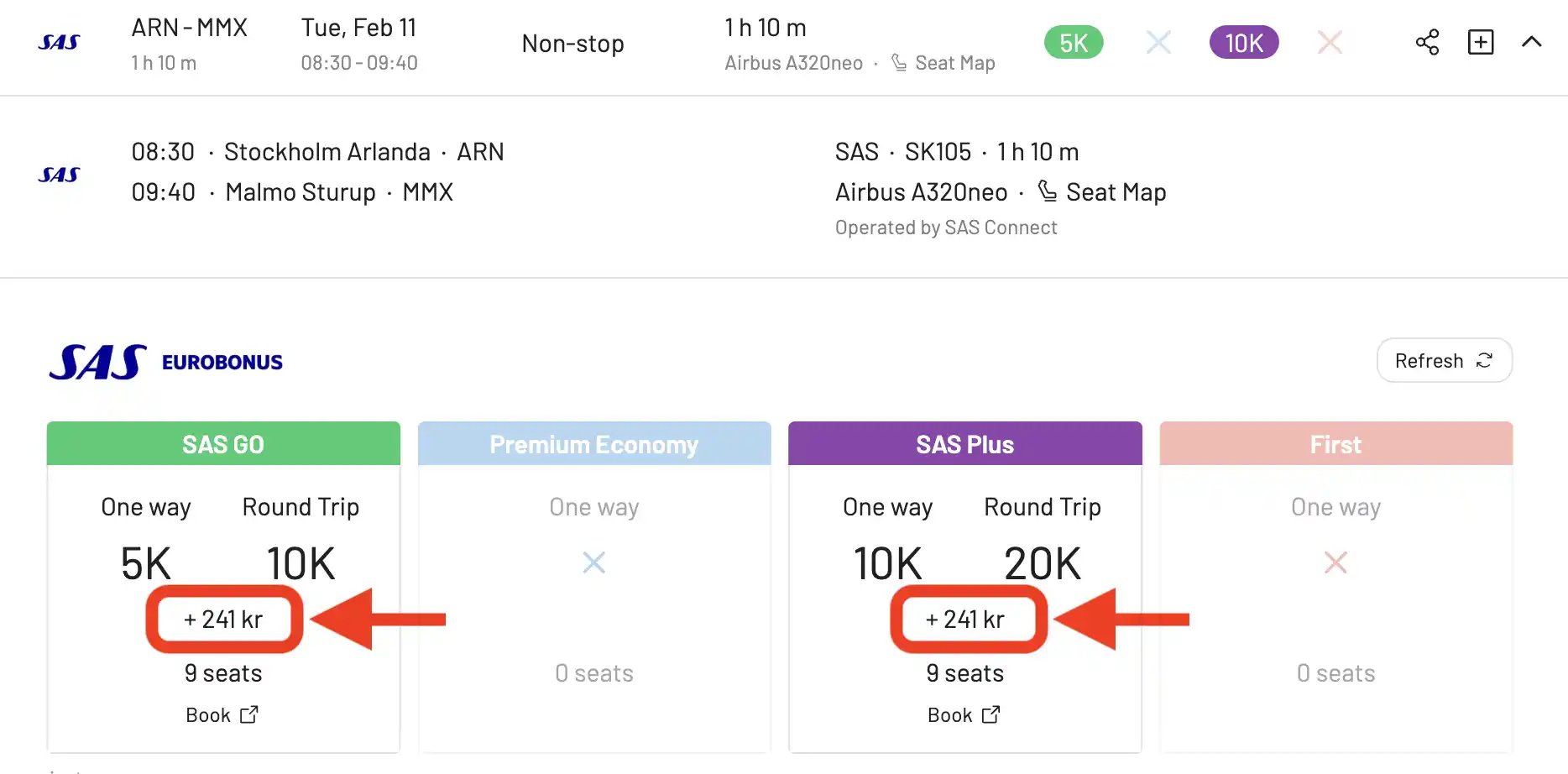Taxes and fees when redeeming EuroBonus points.