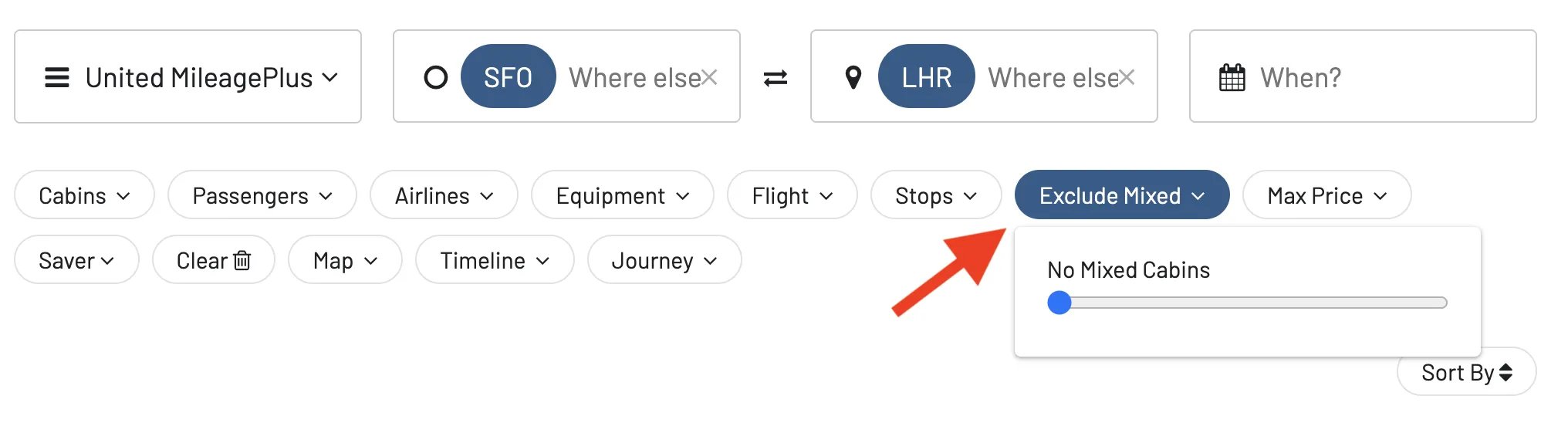 Exclude mixed cabins when searching for United Polaris business class.