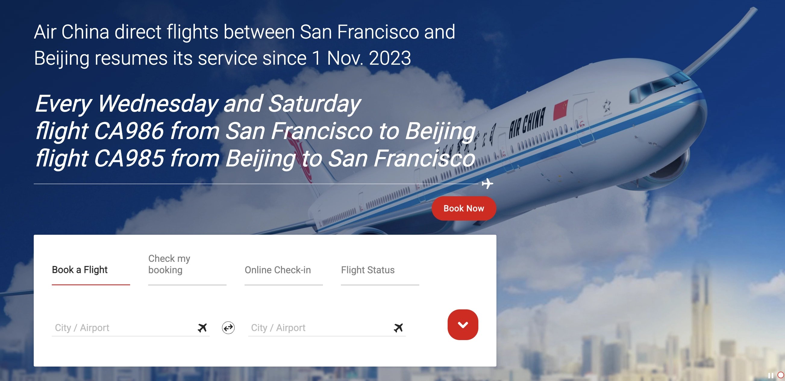 Air China San Francisco to Beijing.